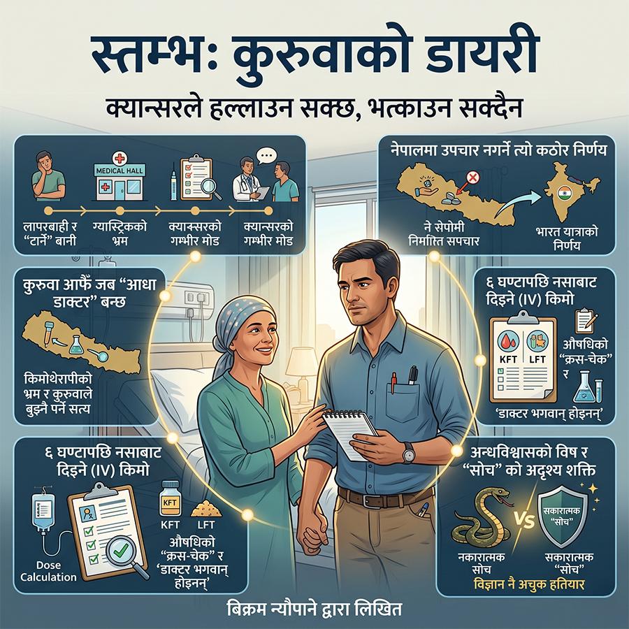 जब कुरुवा आफैँ 'आधा डाक्टर' बन्छ: क्यान्सर यात्राको एउटा जीवन्त भोगाइ